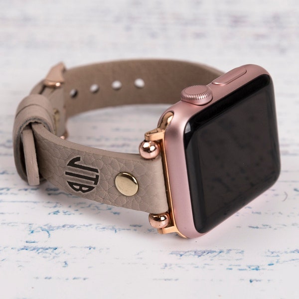 Premium Leather Apple Watch Band, Custom iWatch Strap, Personalized Mothers Day Gift for Her, Apple Watch Leather Band,Thin Apple Watch Band