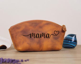 Leather Makeup Bag for Mom, Personalized Toiletry Bag, Mothers Day Gift