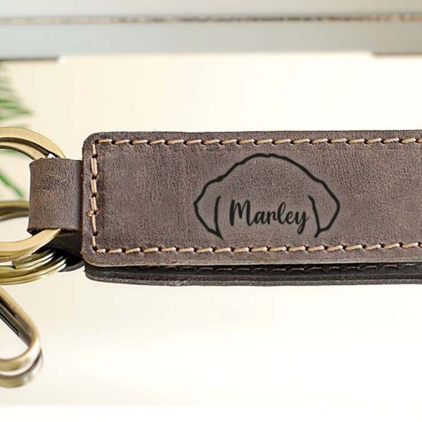 Custom Dog Dad Keychain, Personalized Dog Ear Keychain, Gift for Father, Dog Dad Gift, Monogrammed Leather Key Holder,Anniversary Gift Ideas