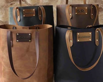 Personalized Leather Tote Bag, Handmade Full Grain, Large Travel Work Bag, Mothers Day Gift, Grandma Present