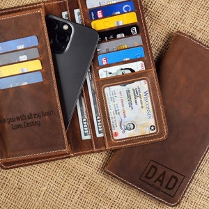 Cartera de cuero personalizada, regalo de cumpleaños para mujeres, billetera para iPhone, estuche para teléfono con ranuras para tarjetas, billetera de cuero, regalo de aniversario para mujeres y hombres