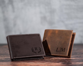 Personalized Leather Wallet, Engraved Genuine Leather, Fathers Day Gift