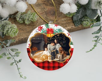 Personalized Portrait Family Photo Christmas Ornament Decor, Family Pet Ornament with Picture, Custom Christmas Ceramic Ornament Gift Ideas