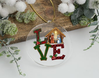 Love Ornament,Christian Family Christmas Ornament,Nativity Christmas Ornament,Jesus, Mary, Joseph,Religious Keepsake,Christmas Felt Nativity