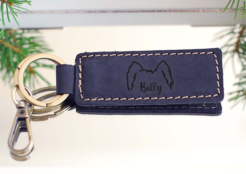 CUSTOM Mothers Day Gift Ideas, Dog Owner Gift Ideas, Dog Gift, Genuine Leather Keyring, Leather Keychain, Pet Portrait, Dog Owner, Dog Mom Midnight Navy