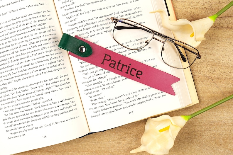 Patrice Lettering Personalized Leather Bookmark Reader Gift Custom Monogram Bookmark for ...
