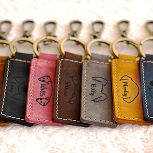 CUSTOM Dog Owner Gift Ideas, Dog Gift, Genuine Leather Keyring, Leather Keychain, Pet Portrait, Dog Owner, Dog Mom, mom dad Gift Pet Owner