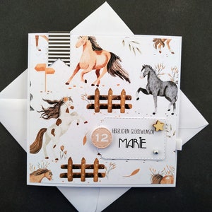 Personalized card for 5th, 6th, 7th, 8th, 9th, 10th, 11th, 12th, 13th birthday girl horse money gift name