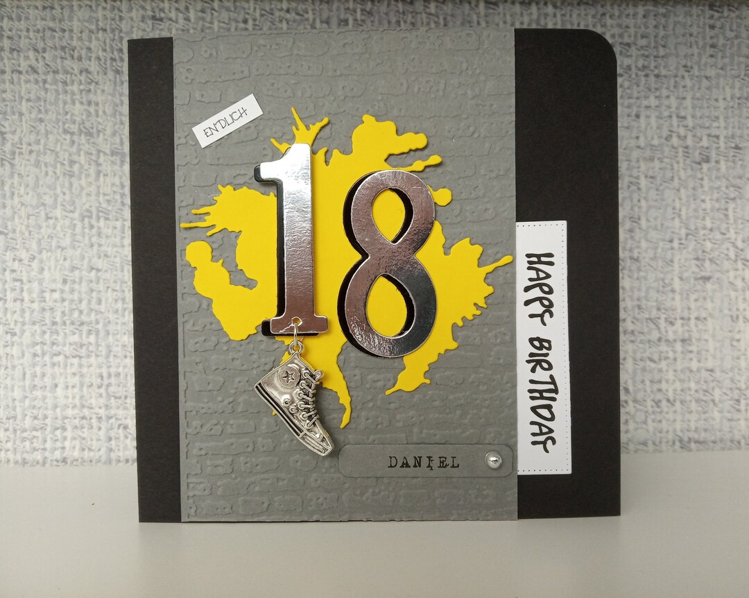 Karte zum 18. Geburtstag Junge Personalisiert Geldgeschenk Name schwarz gelb Dortmund Fußball 