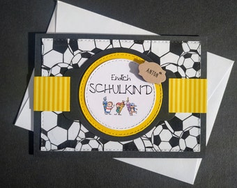 Karte zur Einschulung Schulanfang Junge Fußball schwarz gelb Name Personalisierung Dortmund Dresden