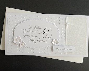 Card for the 10th, 15th, 20th, 30th, 35th, 40th, 45th, 60th, 63rd, 65th wedding anniversary personalized with names, diamond wedding anniversary cash gift
