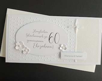 Karte zum 10. 15. 20. 30. 35. 40. 45. 60. 63. 65. Hochzeitstag personalisiert Namen Diamanthochzeit Geldgeschenk