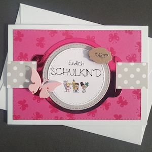 Karte zur Einschulung Schulanfang Mädchen Name Schmetterling pink Personalisierung