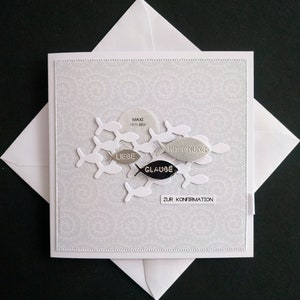 Karte zur Konfirmation Kommunion Firmung Taufe Fische silber grau Personalisiert Name Geldgeschenk