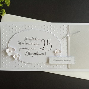 Karte zur Silbernen Hochzeit 25. Hochzeitstag personalisiert Namen Geldgeschenk