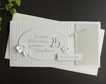 Karte zur Silbernen Hochzeit 25. Hochzeitstag personalisiert Namen Geldgeschenk