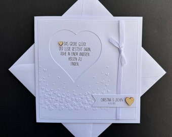 Hochzeitskarte Geldgeschenk Spruch Herz Personalisiert Namen weiß