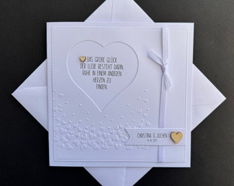 Wedding card, money gift, saying, heart, personalized, names, white