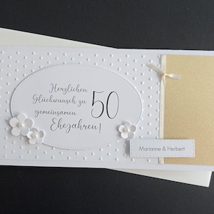 Karte zur Goldenen Hochzeit 50. Hochzeitstag personalisiert Namen Geldgeschenk