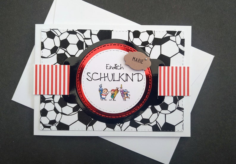 Karte zur Einschulung Schulanfang Junge Fußball Name Personalisierung image 1