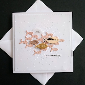 Karte Konfirmation Kommunion Firmung Taufe Fische rosa gold Mädchen Geldgeschenk Personalisiert Name