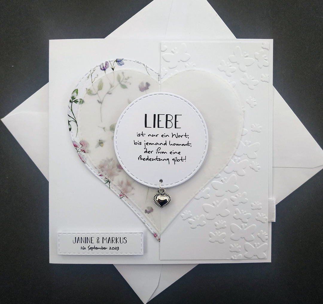 Hochzeitskarte Geldgeschenk Spruch Herz Personalisiert Namen Blumen