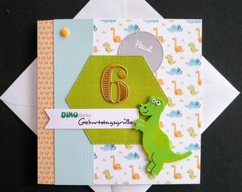 Bunte Geburtstagskarte zum 3. 4. 5. 6. 7. 8. 9. Geburtstag Junge Mädchen personalisiert Name Dinosaurier Geldgeschenk grün