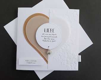 Wedding Card Saying Vintage Heart Money Gift Personalized Names Kraft Paper