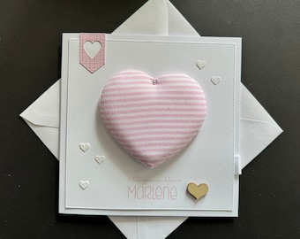 Karte zur Geburt Baby personalisiert Name Mädchen Herz rosa Geldgeschenk