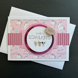 Karte zur Einschulung Schulanfang Mädchen Name Einhorn