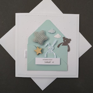 Cartão bonito para o nascimento do menino personalizado nome desejado presente em dinheiro