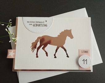 Karte zum 5. 6. 7. 8. 9. 10. 11. 12. 13. 14. 15. 16. Geburtstag Mädchen Pferd Name Personalisiert