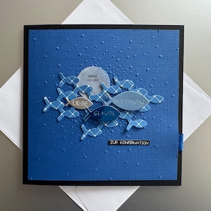 Moderne Karte zur Konfirmation Kommunion Firmung Taufe Fische Geldgeschenk Personalisiert Name Junge