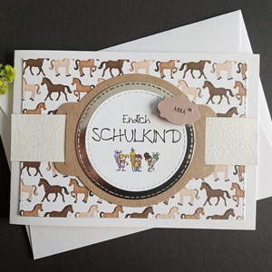 Karte zur Einschulung Schulanfang Mädchen Pferde Personalisierung Name