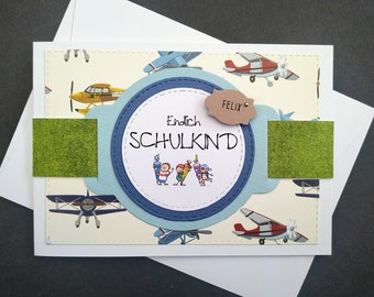 Karte zur Einschulung Schulanfang Junge Flugzeuge Name Personalisierung