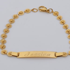 Personalized Gold Bracelet, Delicate Ladies Bracelet, Custom Engraved Bracelet, Gold ID Bracelet, Women&#39;s Bracelet, Girl&#39;s Bracelet