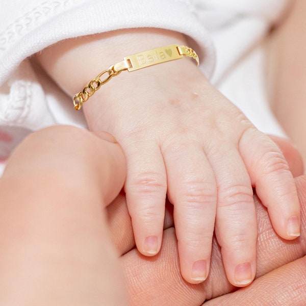 Pulsera de recién nacido Boy Baby Bracelet personalizada chapada en oro de 14K, regalo de cumpleaños Pulsera personalizada con nombre de bebé, Baby shower, Bautismo