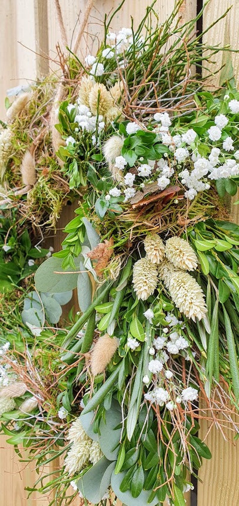 Türkranz WILDER WUTZ, frischer Winterkranz, Tischdeko, Moos, Eucalyptus, Olivengrün, Buchsbaum, Euphorbia Bild 6