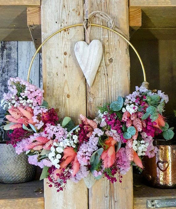 Trockenkranz, Flowerhoop peach-pink, Kranz Trockenblumen