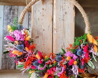 Couronne sèche Flowerhoop, fleurs séchées, colorées