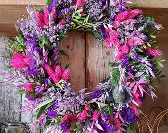 Couronne sèche, couronne de porte couronne d'elfe tons LILAS/ROSE