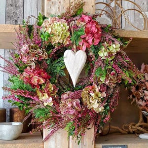 Hydrangea wreath autumn wreath pink/green/red tones