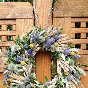 Door wreath DISTEL-LIEBE with Craspedia drum beater, dry wreath, door decoration, table wreath, pure nature image 4