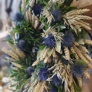 Door wreath DISTEL-LIEBE W., blue thistles with wheat and oats, grain, olive green, pure nature image 7