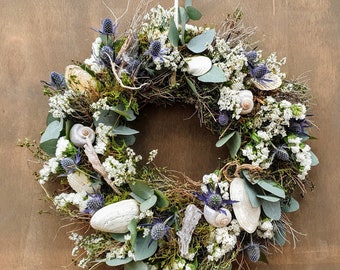 Türkranz "Büsumer Strandgut", Muscheln, Eucalyptus, Disteln, maritim,