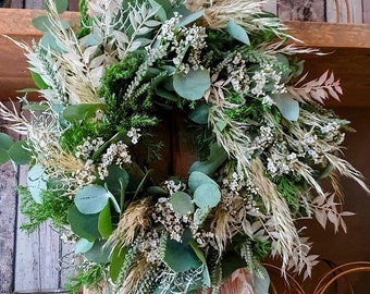 Couronne de porte "Pampas Magic", eucalyptus, herbe de pampa, lavande de mer