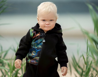 Kids overall/Cotton suit/ Bodysuit/Kids sweatsuit/Kids onesie/Long sleeve/Hooded/Warm/Baby suit -"BLACK FEATHER by Pilveke"