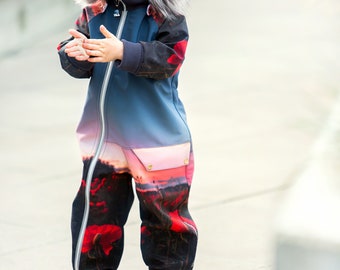 Kids Outdoor overall/Softshell overall/Outdoor jumpsuit/Waterproof windbreaker/Softshell suit/ - Poppies by "Pilveke"