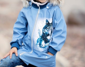 Kids softshell parka/jacket/waterproof/windbreaker/kids hooded jacket/coat for kids - LIGHT BLUE WOLF by "Pilveke"