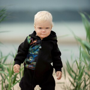 Kids overall/Cotton suit/ Bodysuit/Kids sweatsuit/Kids onesie/Long sleeve/Hooded/Warm/Baby suit BLACK FEATHER by Pilveke image 1